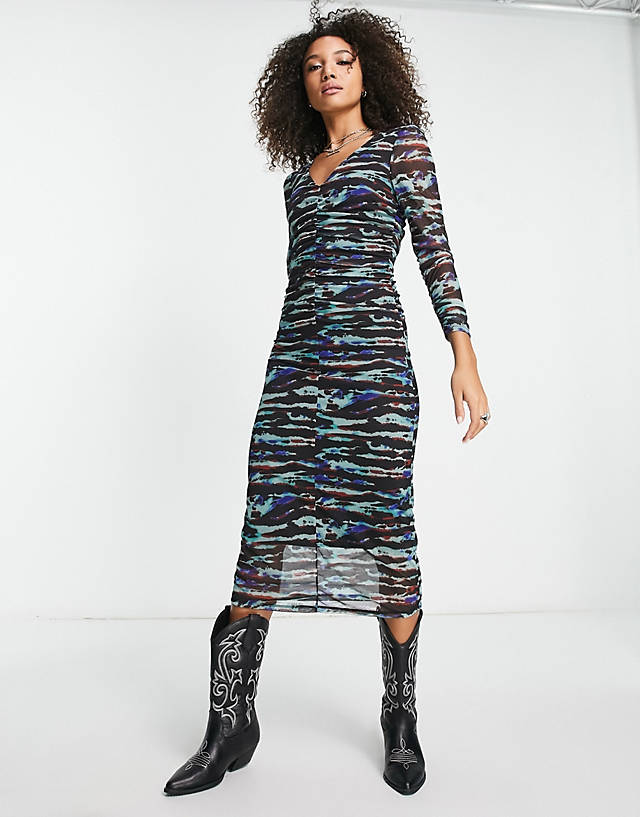 Object - abstract midi dress in multi