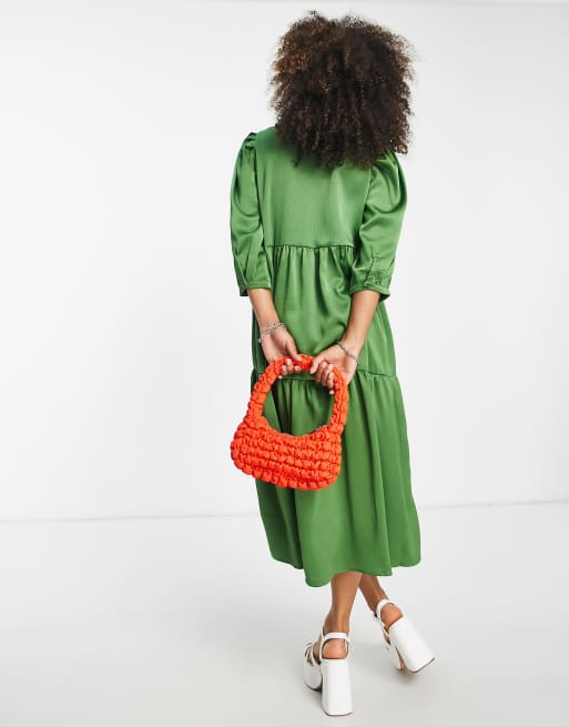 Object - Adalina - Vestito grembiule midi in raso verde, 2 di 4