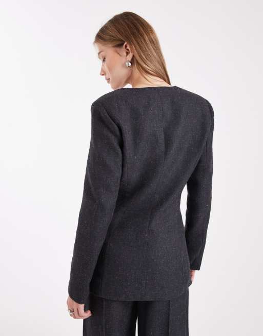 Object asymmetric detail tailored blazer co-ord in dark grey melange, 2 of 4