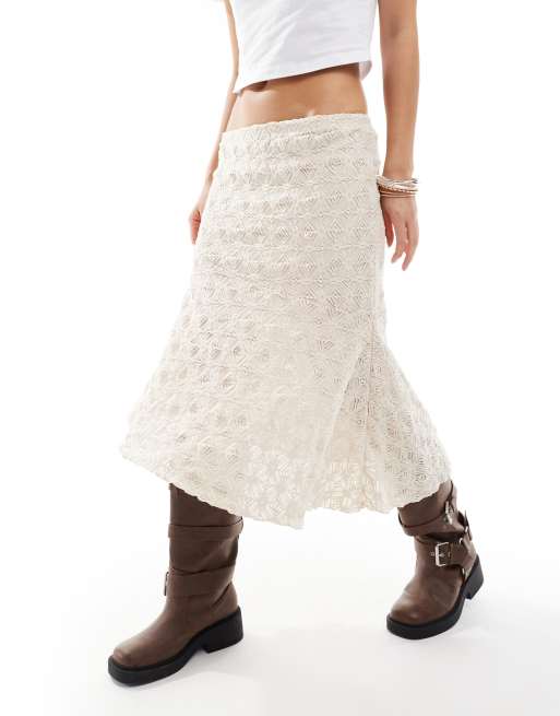Object asymmetric handkerchief hem skirt in cream, 4 of 5