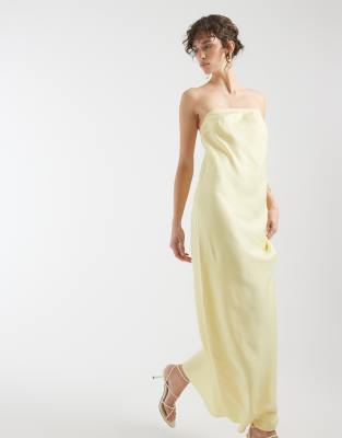 Object Bandeau Satin Maxi Dress In Yellow