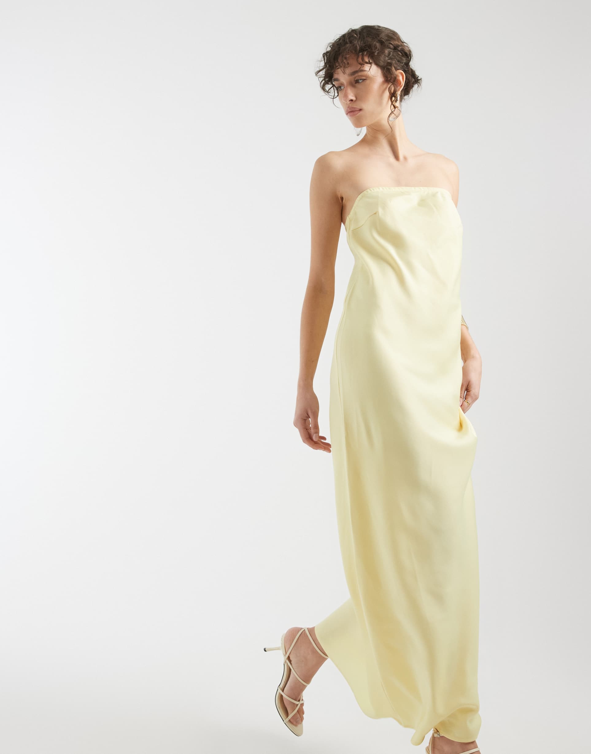 object bandeau satin maxi dress in butter yellow