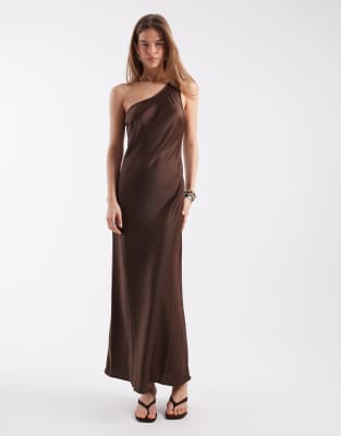 Object Bandeau Satin Maxi Dress In Brown