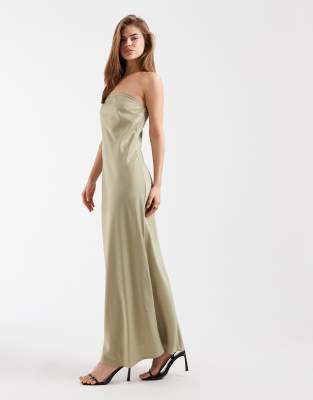 Object Bandeau Satin Maxi Dress In Green