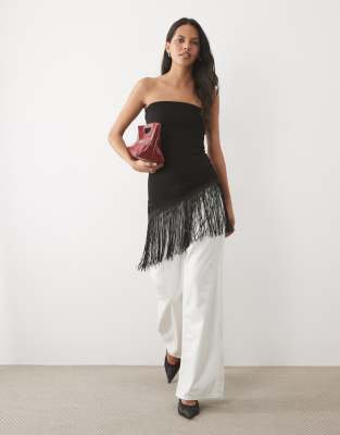 Object Bandeau Top With Fringe Detail In Black