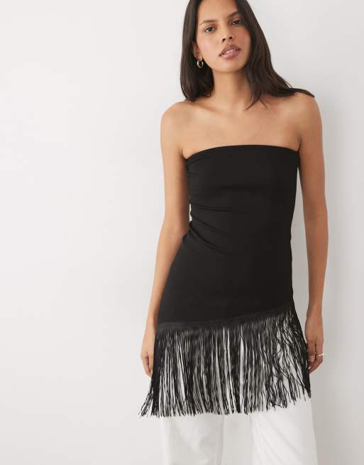 Object bandeau top with fringe detail in black, 2 of 4