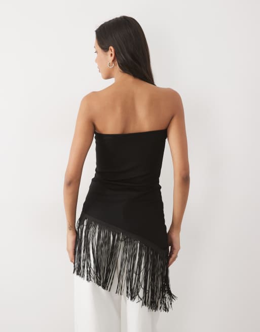 Object bandeau top with fringe detail in black, 4 of 4