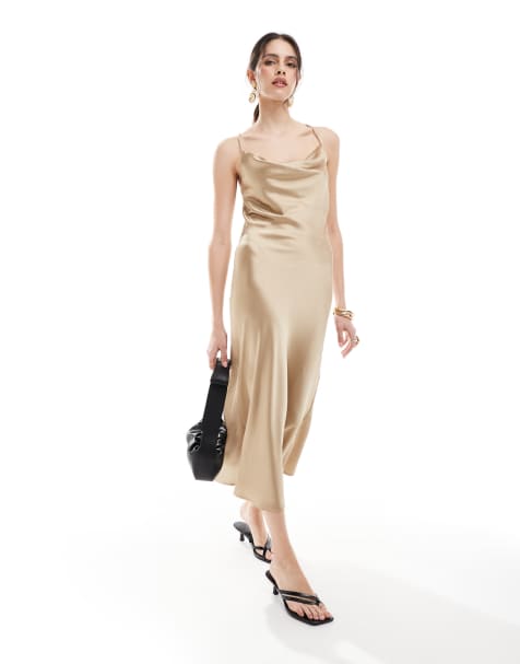 Object - Beige slip-midikjole med vandfaldsudskæring - view 1