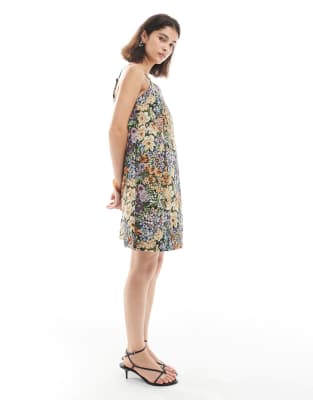 Object - Besticktes, hochwertiges Mini-Trägerkleid mit floralem Gobelinmuster-Bunt