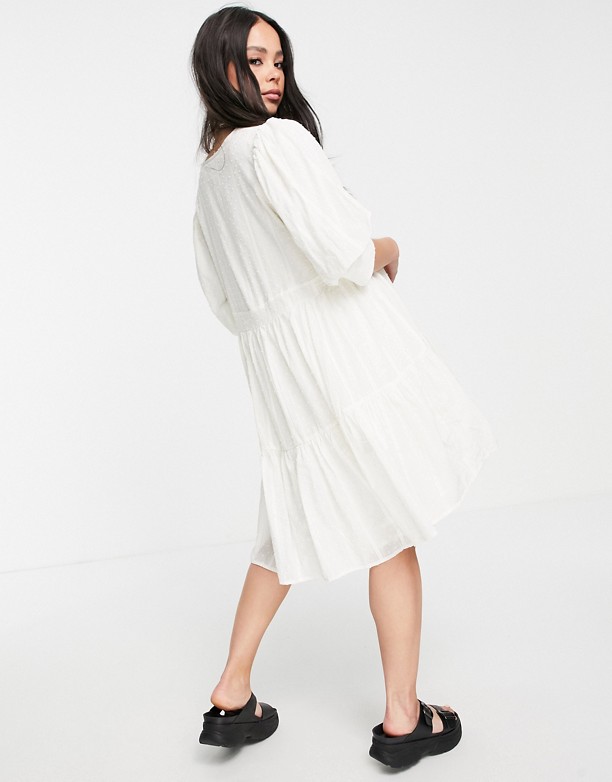  Kupić Object – Biała warstwowa sukienka mini z haftem Biały