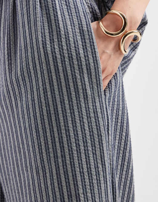 Object - Blå bukser med brede ben og bindebånd i taljen samt striber - Del af sæt, 5 af 5