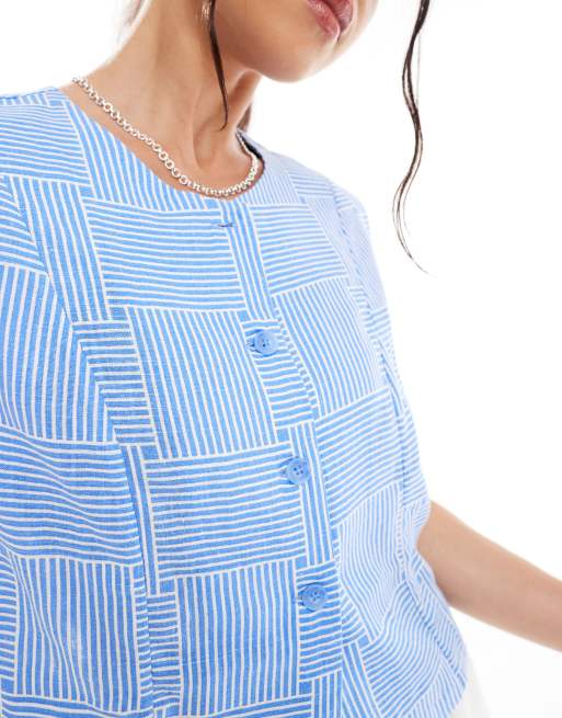 Object - Blå cropped vest-top med dobbeltskraveret print, 3 af 4