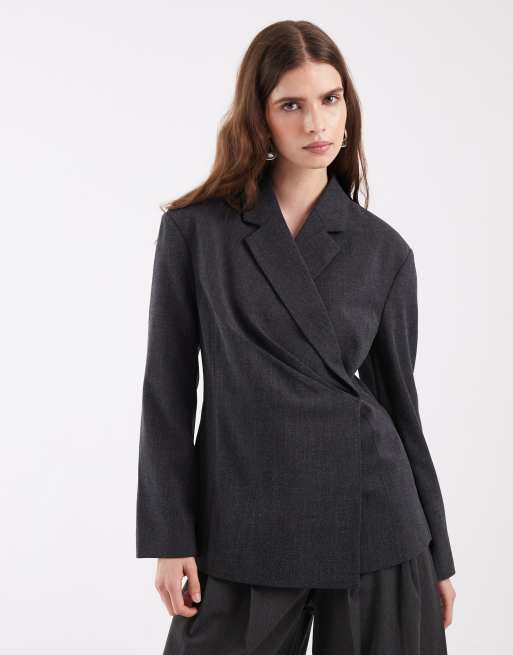 Object blazer con dettaglio asimmetrico in grigio scuro mélange, 1 di 4