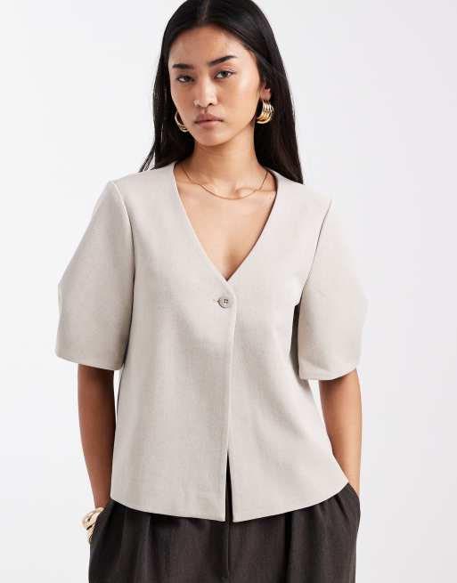 Object - Blazer con maniche corte a palloncino color hummus in coordinato