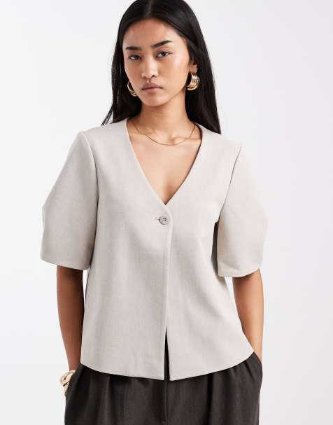 Object - Blazer con maniche corte a palloncino color humus - view 1