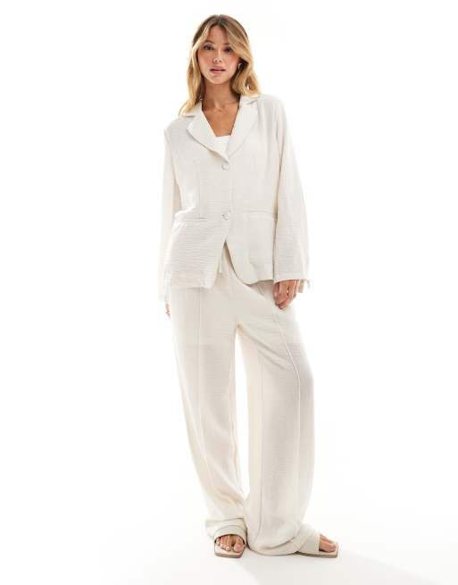 Object - Blazer décontracté d'ensemble en tissu texturé - Blanc cassé