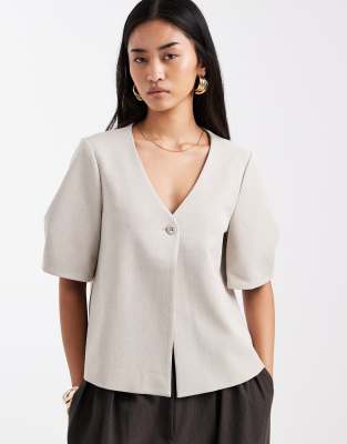 Object - Blazer in Humus mit kurzen Ballonärmeln-Neutral