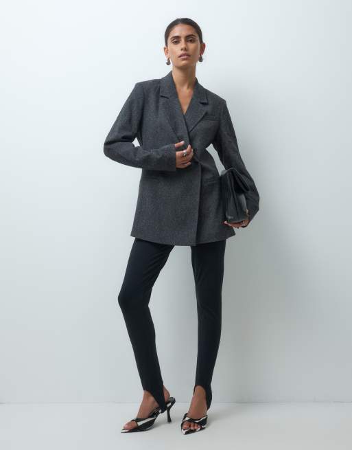 Object blazer sartoriale con dettaglio in vita in nero mélange, 1 di 4