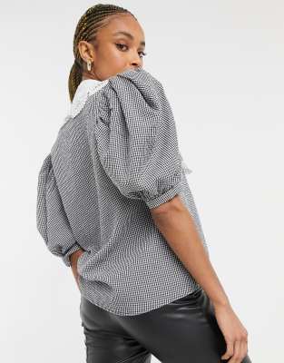 Object blouse with oversized collar and puff sleeves in