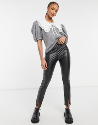 Gingham Puff Sleeve Tie-Front Cropped Blouse – Evercado