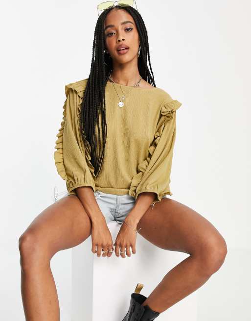 Object - Blusa kaki con maniche con volant