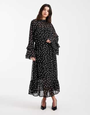 Object Object boho style ruffle maxi dress in black and white polka dot print