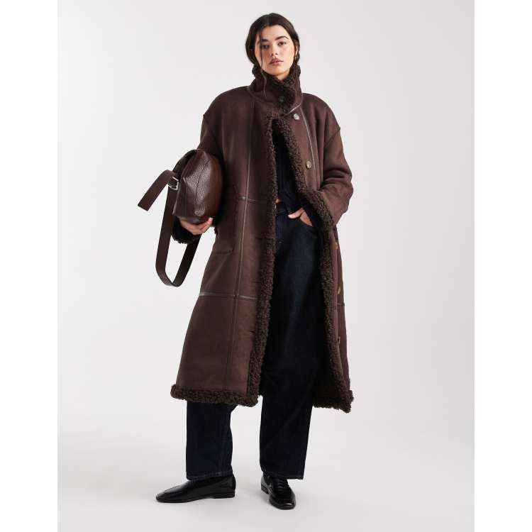 ブラウンファーオープンフロントコート Zapaka Coffee Open Front Faux Fur Long Women Fluffy Coat – ZAPAKA