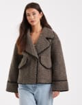 [Object] Object borg teddy aviator jacket with contrast stitch in brown-Black 40 Morel Detail: BLACK