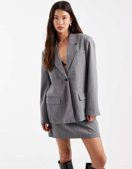 Object boyfriend fit tailored blazer in gray pinstripe - part of a set, 3 of 4