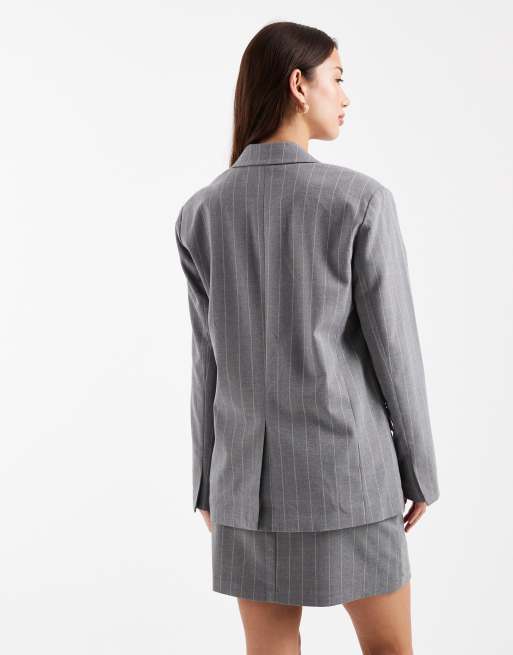 Object boyfriend fit tailored blazer in grey pinstripe (part of a set), 2 of 4