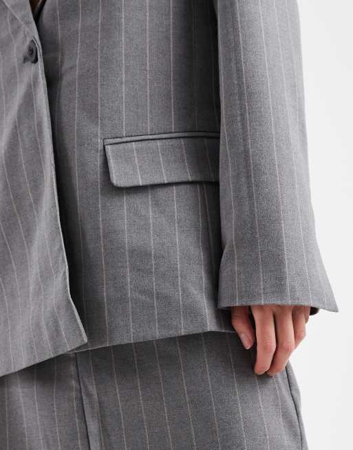 Object boyfriend fit tailored blazer in grey pinstripe (part of a set), 4 of 4