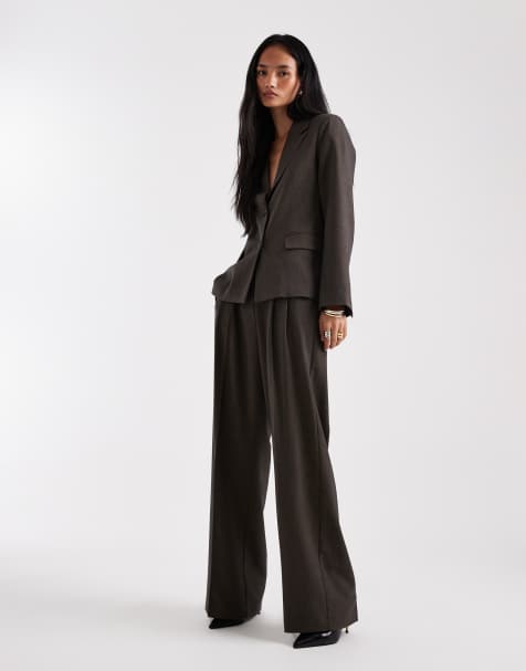 Object pleat front detail tailored wide leg trouser co-ord in brown