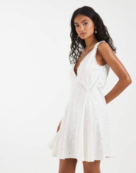 Object broderie fit and flare mini dress in white - view 1