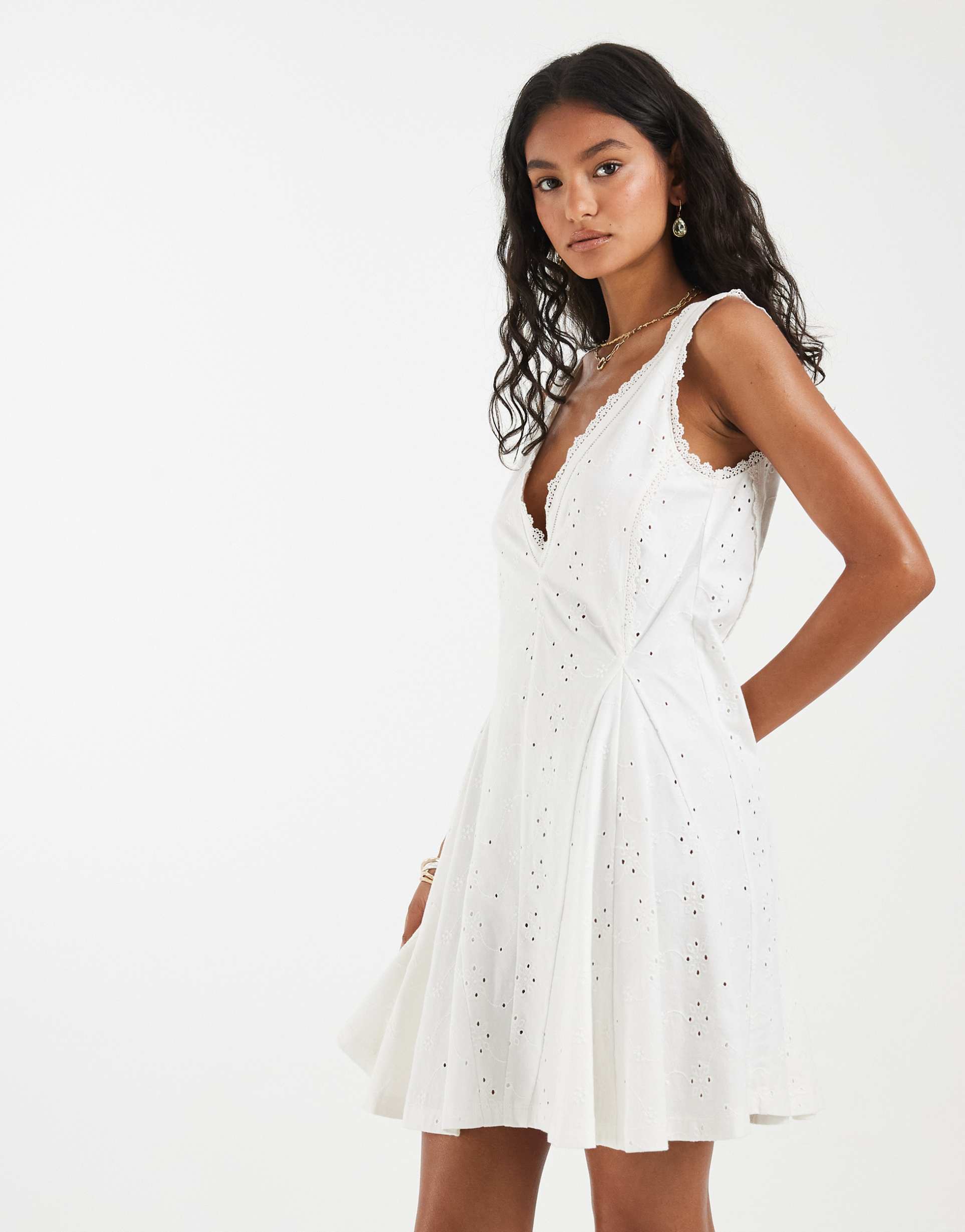 object broderie fit and flare mini dress in white