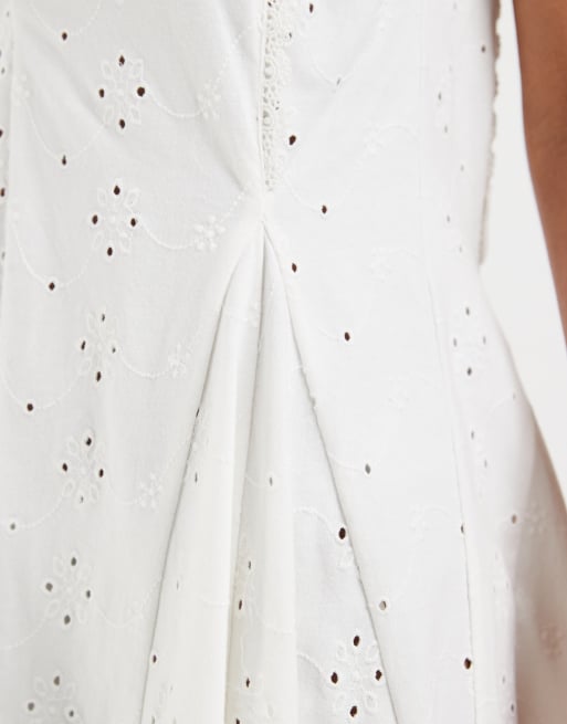 Object broderie fit and flare mini dress in white, 3 of 4