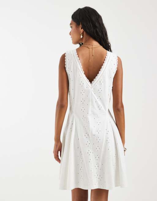 Object broderie fit and flare mini dress in white, 4 of 4