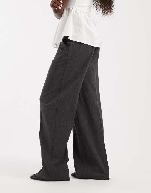 Object broek met wijde pijpen, verstelbare knoopsluiting in de taille, getailleerd, zwart gemêleerd, 2 van 5