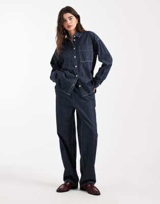 Object Buton Down Denim Top In Black