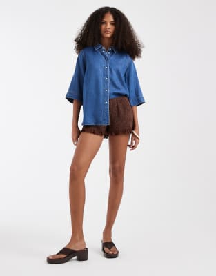 Object Button Down 2/4 Sleeve Top In Blue