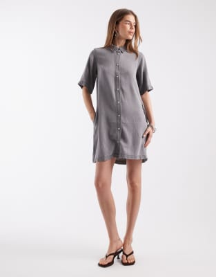 Object Button Down Mini Dress In Gray