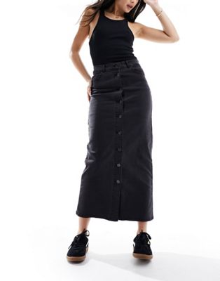 Object Buttondown Denim Maxi Skirt In Black