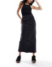 Mango denim maxi skirt in black