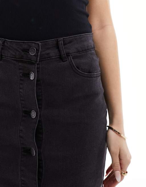 Object buttondown denim maxi skirt in black