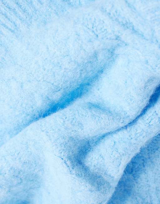 Object cable knit balaclava in pastel blue melange, 2 of 3
