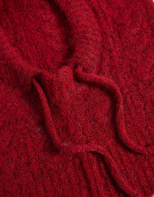 Object cable knit balaclava in red, 2 of 3