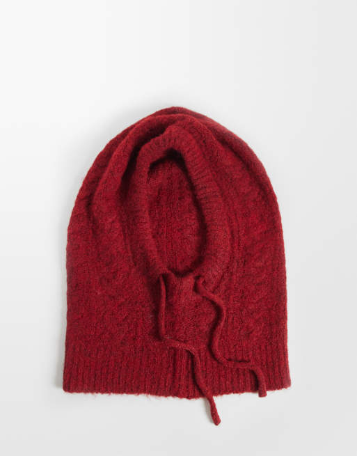 Object cable knit balaclava in red, 3 of 3