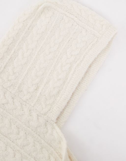Object cable knit hooded scarf in cream, 3 of 3