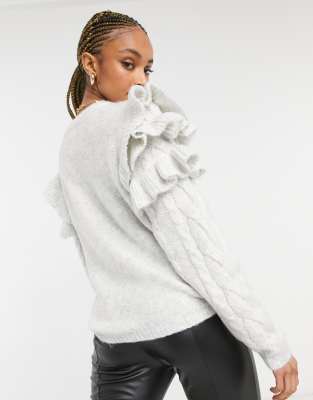 cable knit sweater with ruffles