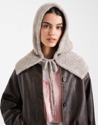 Object - Cagoule bonnet en maille côtelée avec liens à nouer devant - Beige-Neutre