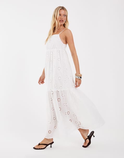 Object cami maxi jurk met broderie anglaise en opengewerkt detail in wit - view 1